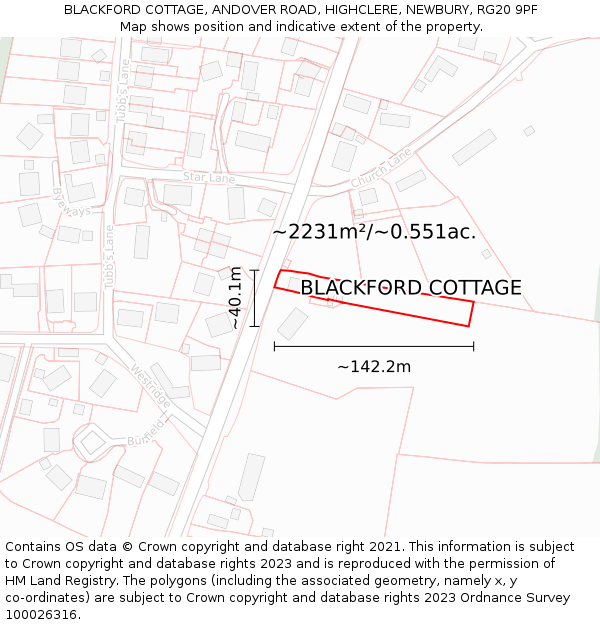 BLACKFORD COTTAGE, ANDOVER ROAD, HIGHCLERE, NEWBURY, RG20 9PF: Plot and title map