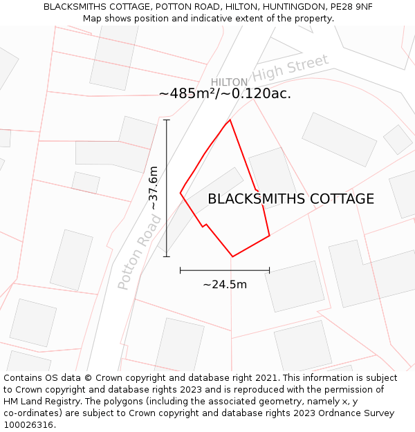 BLACKSMITHS COTTAGE, POTTON ROAD, HILTON, HUNTINGDON, PE28 9NF: Plot and title map