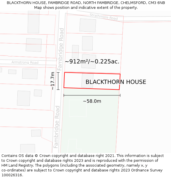 BLACKTHORN HOUSE, FAMBRIDGE ROAD, NORTH FAMBRIDGE, CHELMSFORD, CM3 6NB: Plot and title map