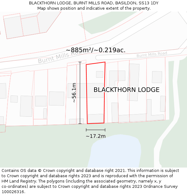 BLACKTHORN LODGE, BURNT MILLS ROAD, BASILDON, SS13 1DY: Plot and title map