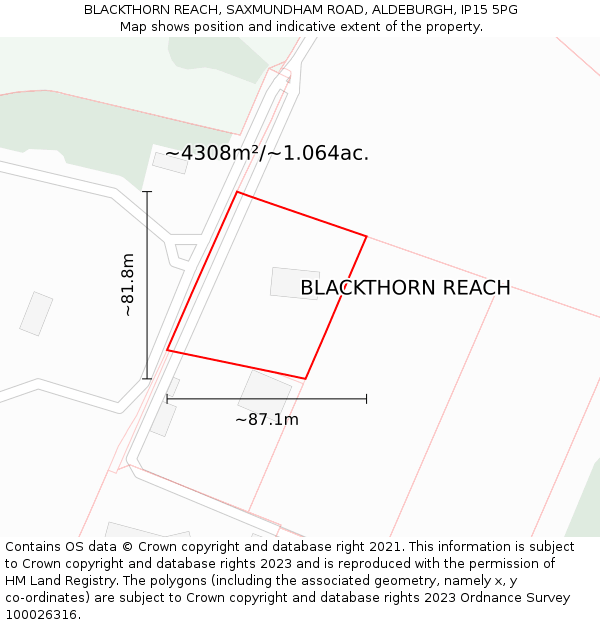 BLACKTHORN REACH, SAXMUNDHAM ROAD, ALDEBURGH, IP15 5PG: Plot and title map