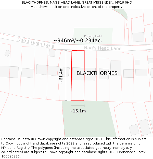 BLACKTHORNES, NAGS HEAD LANE, GREAT MISSENDEN, HP16 0HD: Plot and title map