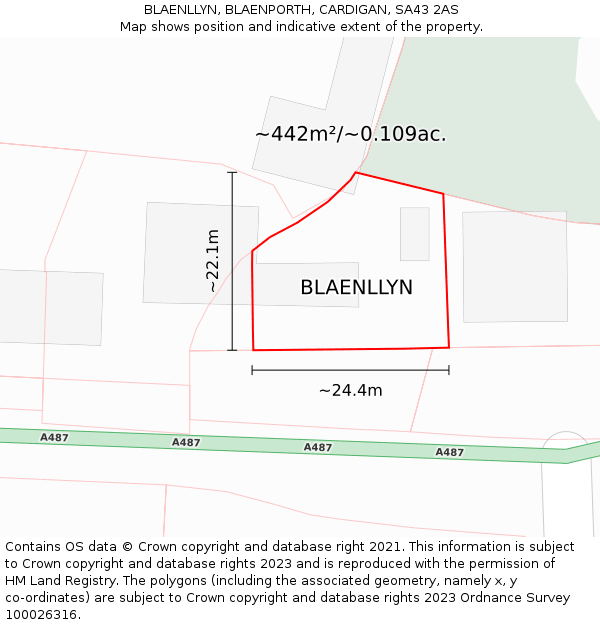 BLAENLLYN, BLAENPORTH, CARDIGAN, SA43 2AS: Plot and title map