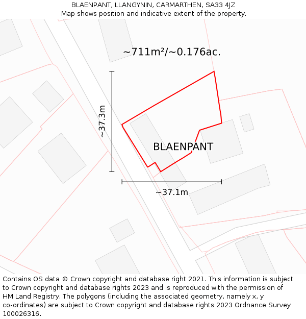 BLAENPANT, LLANGYNIN, CARMARTHEN, SA33 4JZ: Plot and title map