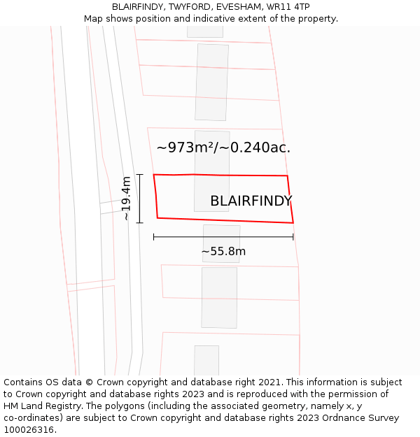 BLAIRFINDY, TWYFORD, EVESHAM, WR11 4TP: Plot and title map