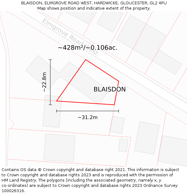 BLAISDON, ELMGROVE ROAD WEST, HARDWICKE, GLOUCESTER, GL2 4PU: Plot and title map