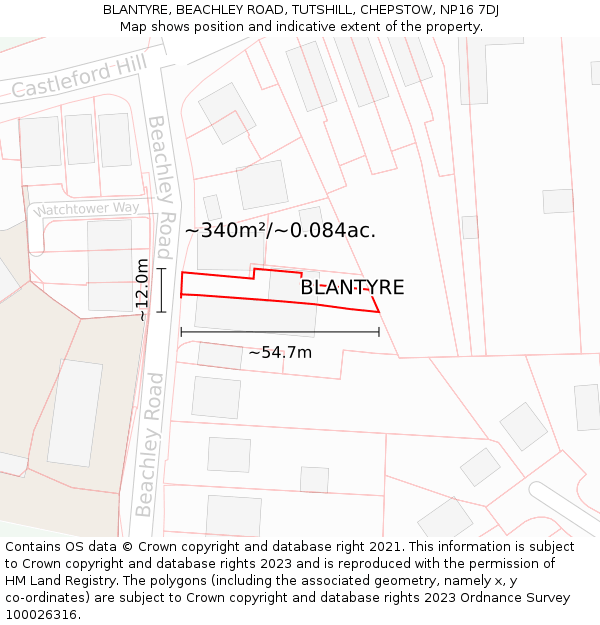 BLANTYRE, BEACHLEY ROAD, TUTSHILL, CHEPSTOW, NP16 7DJ: Plot and title map