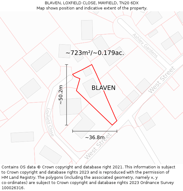 BLAVEN, LOXFIELD CLOSE, MAYFIELD, TN20 6DX: Plot and title map