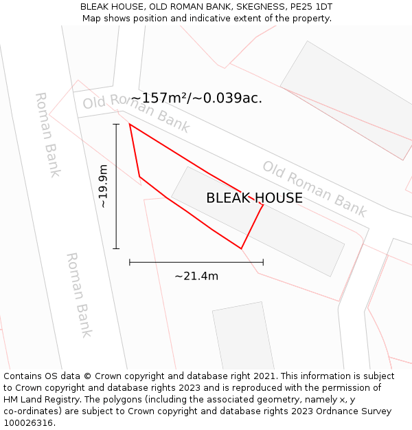 BLEAK HOUSE, OLD ROMAN BANK, SKEGNESS, PE25 1DT: Plot and title map