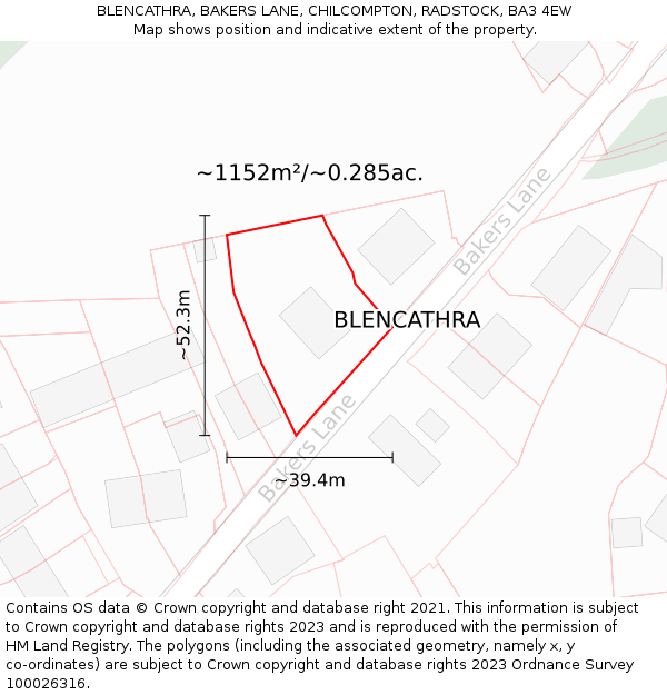 BLENCATHRA, BAKERS LANE, CHILCOMPTON, RADSTOCK, BA3 4EW: Plot and title map