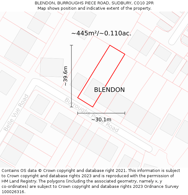 BLENDON, BURROUGHS PIECE ROAD, SUDBURY, CO10 2PR: Plot and title map