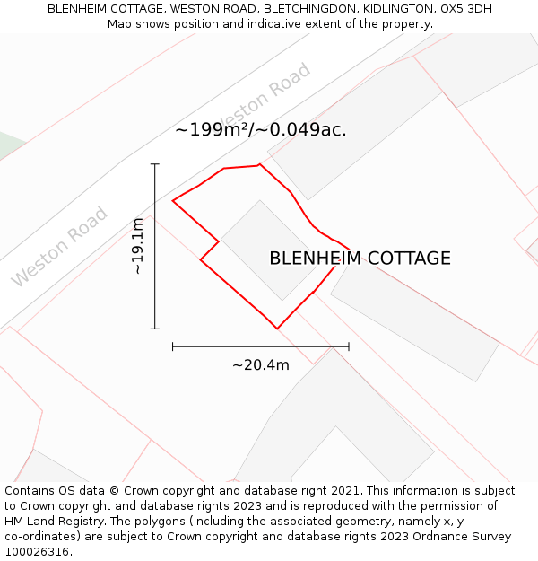 BLENHEIM COTTAGE, WESTON ROAD, BLETCHINGDON, KIDLINGTON, OX5 3DH: Plot and title map