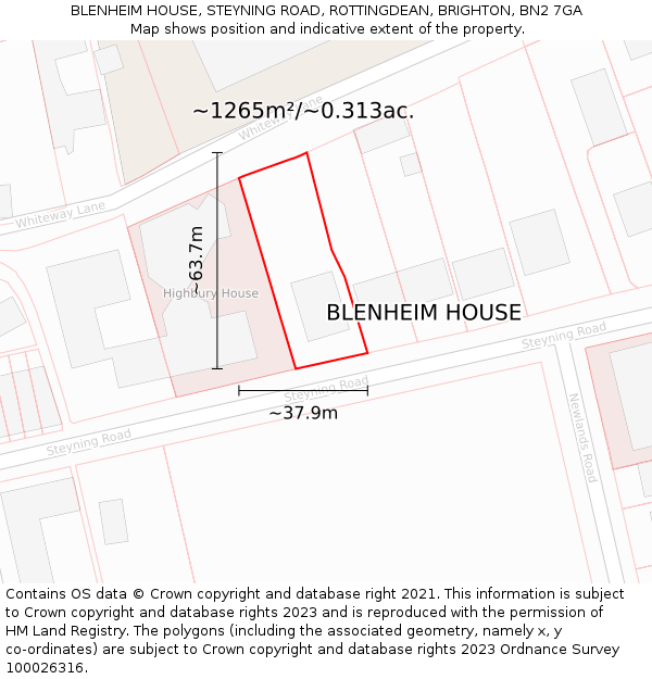 BLENHEIM HOUSE, STEYNING ROAD, ROTTINGDEAN, BRIGHTON, BN2 7GA: Plot and title map