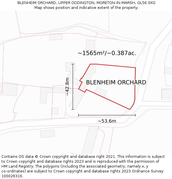 BLENHEIM ORCHARD, UPPER ODDINGTON, MORETON-IN-MARSH, GL56 0XG: Plot and title map