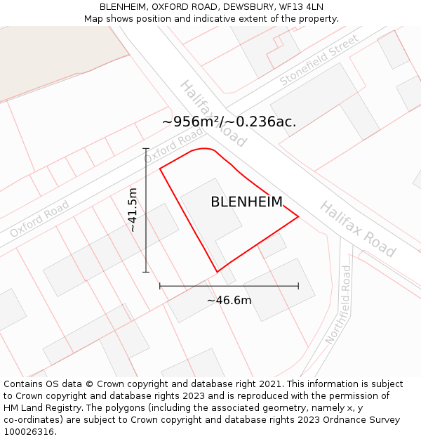 BLENHEIM, OXFORD ROAD, DEWSBURY, WF13 4LN: Plot and title map