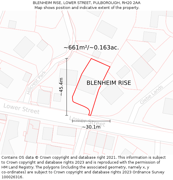 BLENHEIM RISE, LOWER STREET, PULBOROUGH, RH20 2AA: Plot and title map