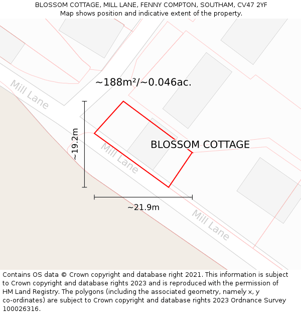 BLOSSOM COTTAGE, MILL LANE, FENNY COMPTON, SOUTHAM, CV47 2YF: Plot and title map