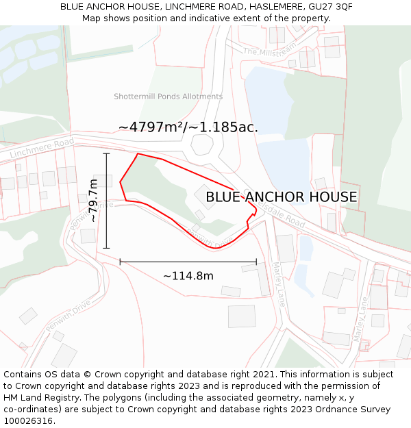 BLUE ANCHOR HOUSE, LINCHMERE ROAD, HASLEMERE, GU27 3QF: Plot and title map