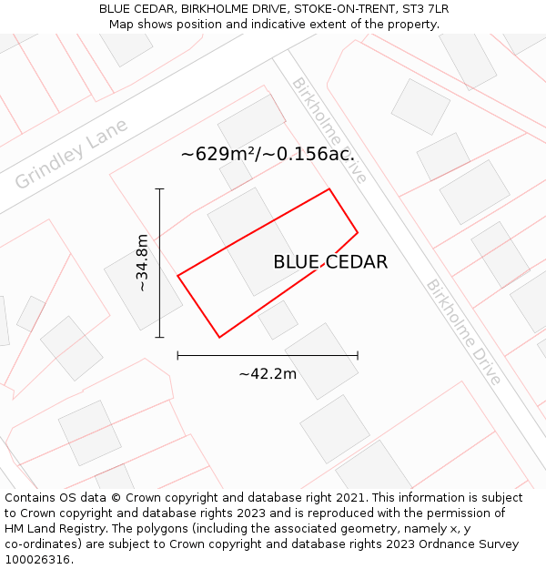 BLUE CEDAR, BIRKHOLME DRIVE, STOKE-ON-TRENT, ST3 7LR: Plot and title map