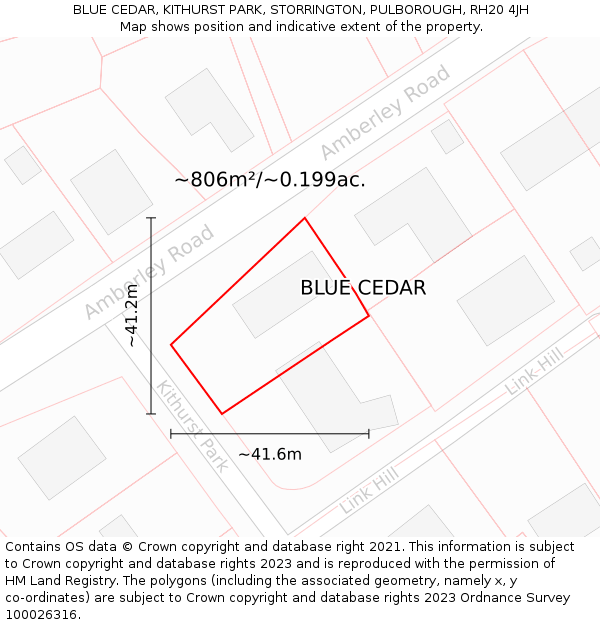 BLUE CEDAR, KITHURST PARK, STORRINGTON, PULBOROUGH, RH20 4JH: Plot and title map