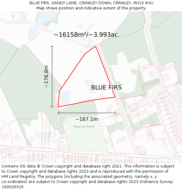 BLUE FIRS, SANDY LANE, CRAWLEY DOWN, CRAWLEY, RH10 4HU: Plot and title map