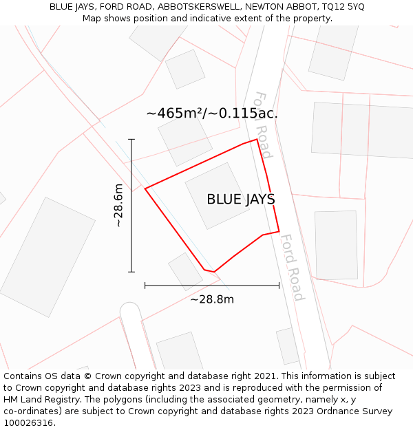 BLUE JAYS, FORD ROAD, ABBOTSKERSWELL, NEWTON ABBOT, TQ12 5YQ: Plot and title map