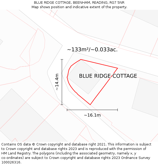 BLUE RIDGE COTTAGE, BEENHAM, READING, RG7 5NR: Plot and title map