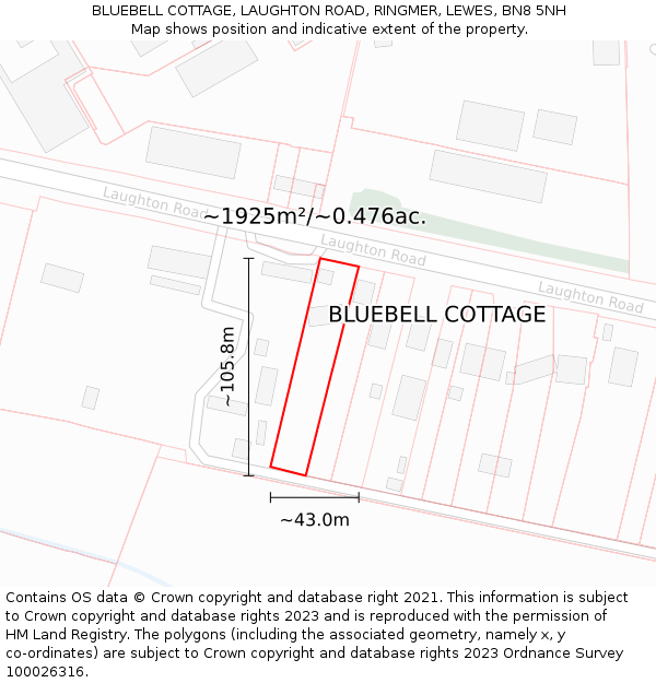 BLUEBELL COTTAGE, LAUGHTON ROAD, RINGMER, LEWES, BN8 5NH: Plot and title map