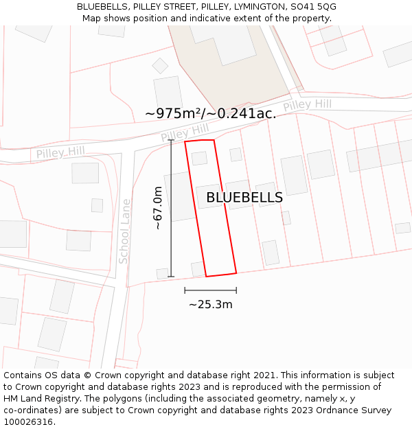 BLUEBELLS, PILLEY STREET, PILLEY, LYMINGTON, SO41 5QG: Plot and title map