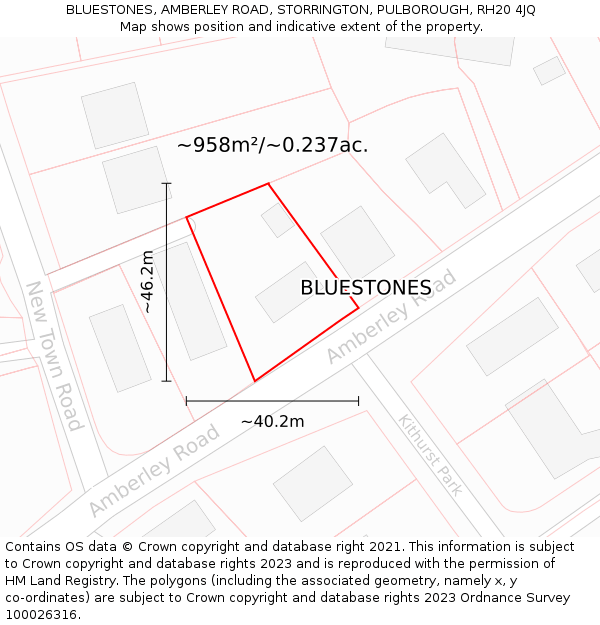 BLUESTONES, AMBERLEY ROAD, STORRINGTON, PULBOROUGH, RH20 4JQ: Plot and title map