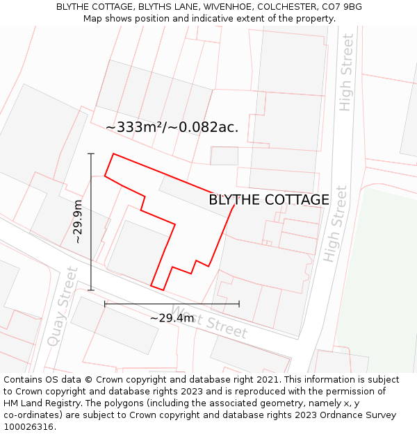 BLYTHE COTTAGE, BLYTHS LANE, WIVENHOE, COLCHESTER, CO7 9BG: Plot and title map