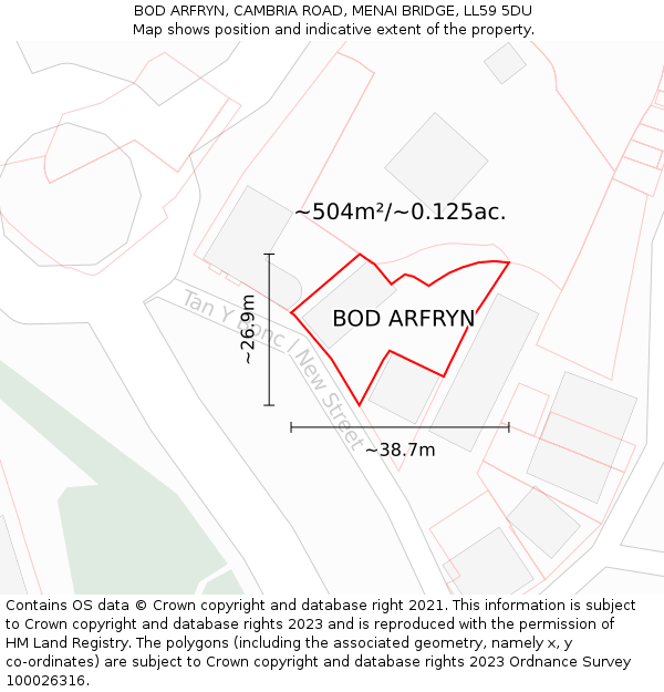 BOD ARFRYN, CAMBRIA ROAD, MENAI BRIDGE, LL59 5DU: Plot and title map