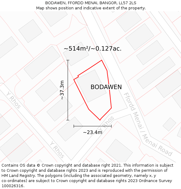 BODAWEN, FFORDD MENAI, BANGOR, LL57 2LS: Plot and title map