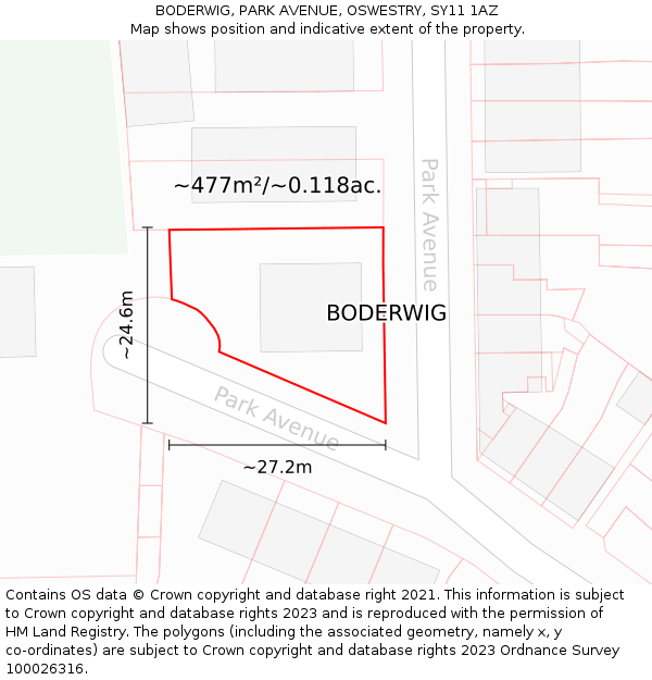 BODERWIG, PARK AVENUE, OSWESTRY, SY11 1AZ: Plot and title map