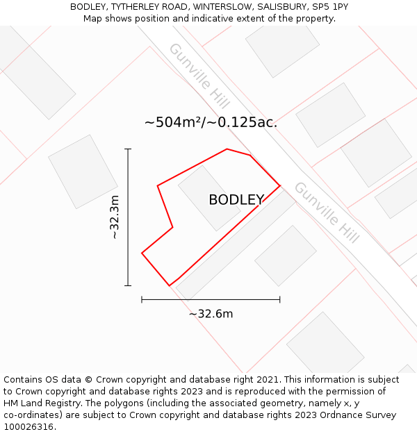 BODLEY, TYTHERLEY ROAD, WINTERSLOW, SALISBURY, SP5 1PY: Plot and title map