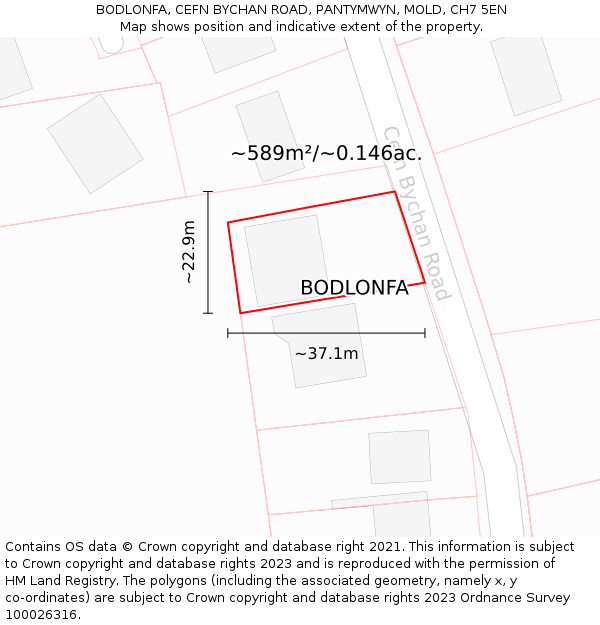 BODLONFA, CEFN BYCHAN ROAD, PANTYMWYN, MOLD, CH7 5EN: Plot and title map