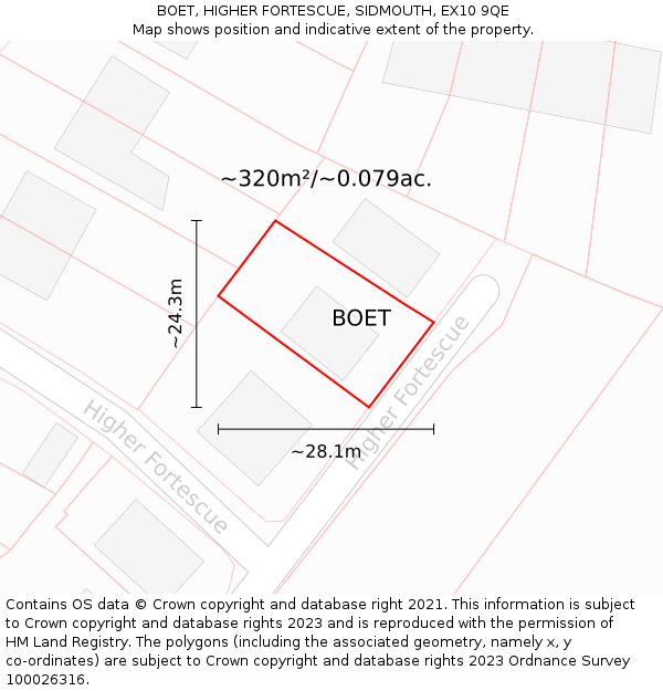 BOET, HIGHER FORTESCUE, SIDMOUTH, EX10 9QE: Plot and title map