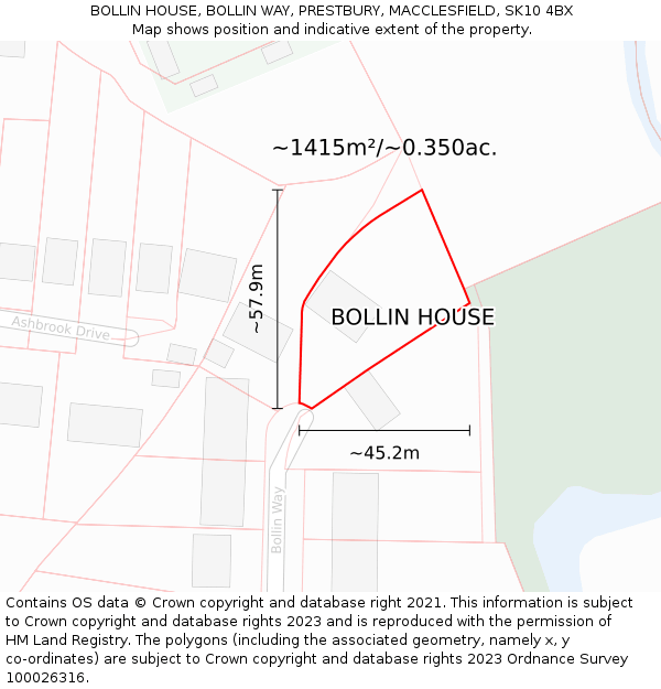 BOLLIN HOUSE, BOLLIN WAY, PRESTBURY, MACCLESFIELD, SK10 4BX: Plot and title map