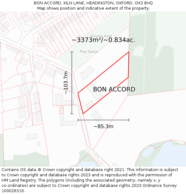 BON ACCORD, KILN LANE, HEADINGTON, OXFORD, OX3 8HQ: Plot and title map