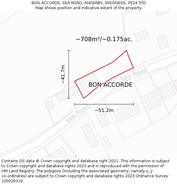 BON ACCORDE, SEA ROAD, ANDERBY, SKEGNESS, PE24 5YD: Plot and title map