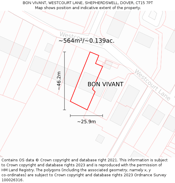 BON VIVANT, WESTCOURT LANE, SHEPHERDSWELL, DOVER, CT15 7PT: Plot and title map