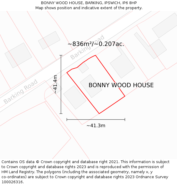 BONNY WOOD HOUSE, BARKING, IPSWICH, IP6 8HP: Plot and title map