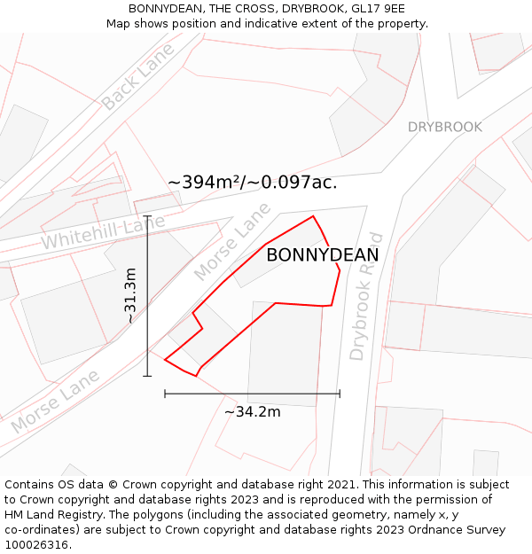 BONNYDEAN, THE CROSS, DRYBROOK, GL17 9EE: Plot and title map