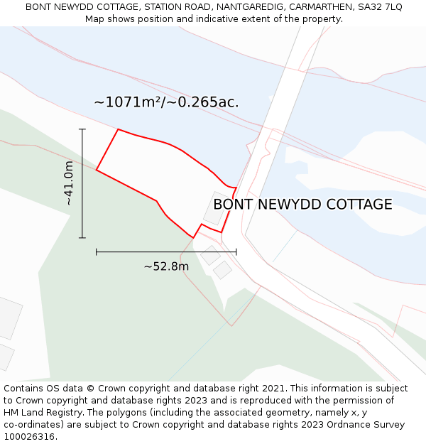 BONT NEWYDD COTTAGE, STATION ROAD, NANTGAREDIG, CARMARTHEN, SA32 7LQ: Plot and title map