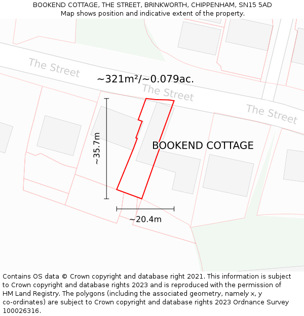 BOOKEND COTTAGE, THE STREET, BRINKWORTH, CHIPPENHAM, SN15 5AD: Plot and title map