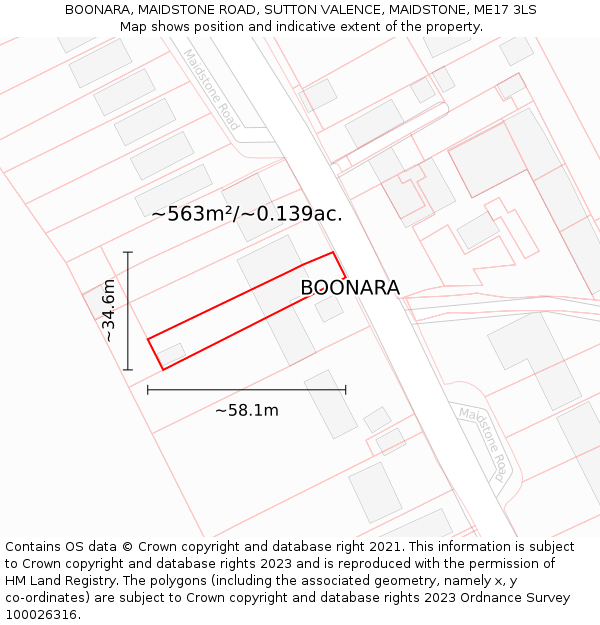 BOONARA, MAIDSTONE ROAD, SUTTON VALENCE, MAIDSTONE, ME17 3LS: Plot and title map