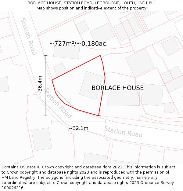 BORLACE HOUSE, STATION ROAD, LEGBOURNE, LOUTH, LN11 8LH: Plot and title map