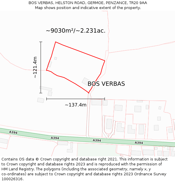 BOS VERBAS, HELSTON ROAD, GERMOE, PENZANCE, TR20 9AA: Plot and title map