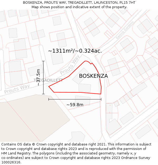 BOSKENZA, PROUTS WAY, TREGADILLETT, LAUNCESTON, PL15 7HT: Plot and title map