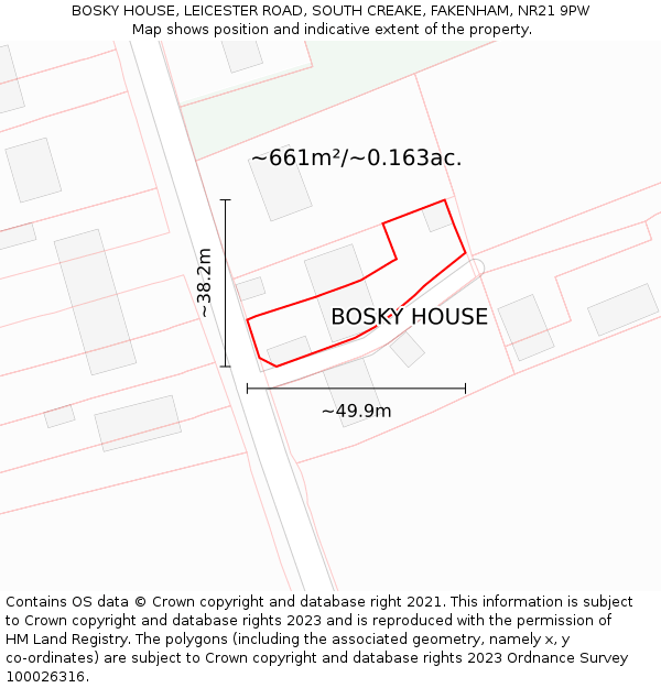 BOSKY HOUSE, LEICESTER ROAD, SOUTH CREAKE, FAKENHAM, NR21 9PW: Plot and title map